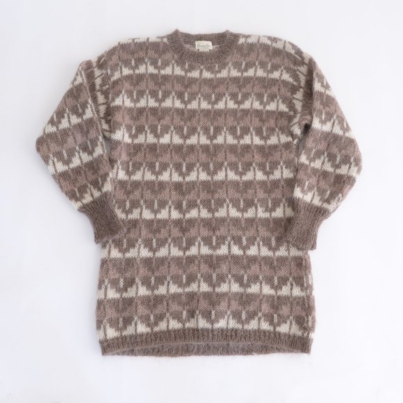 Vintage Dior Brown & Cream 60% Mohair Crewneck Long Sleeve Sweater Size Med - Picture 4 of 15